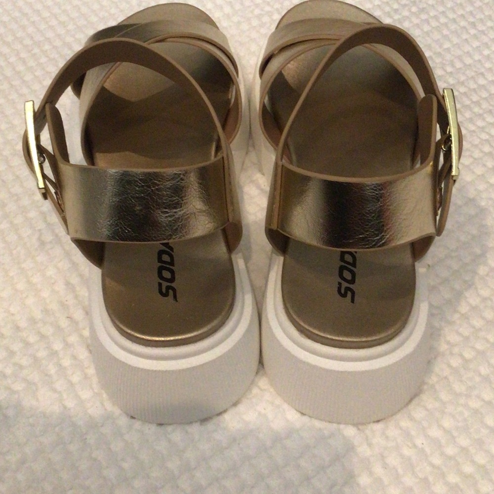 Soda Metallic Gold Crisscross Platform Sandals - Picture 3 of 3